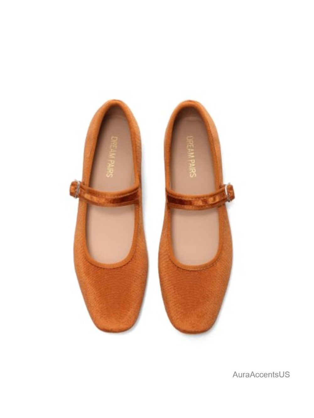 Velvet Mary Jane Ballet Flats Square Toe Buckle Comfortable Dress Shoes